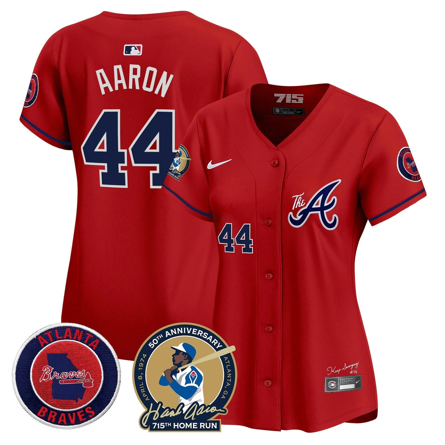 Camisa MLB Women’s Atlanta Hank Aaron 715th Home Run Patch Vapor Premier Limited Jersey V2