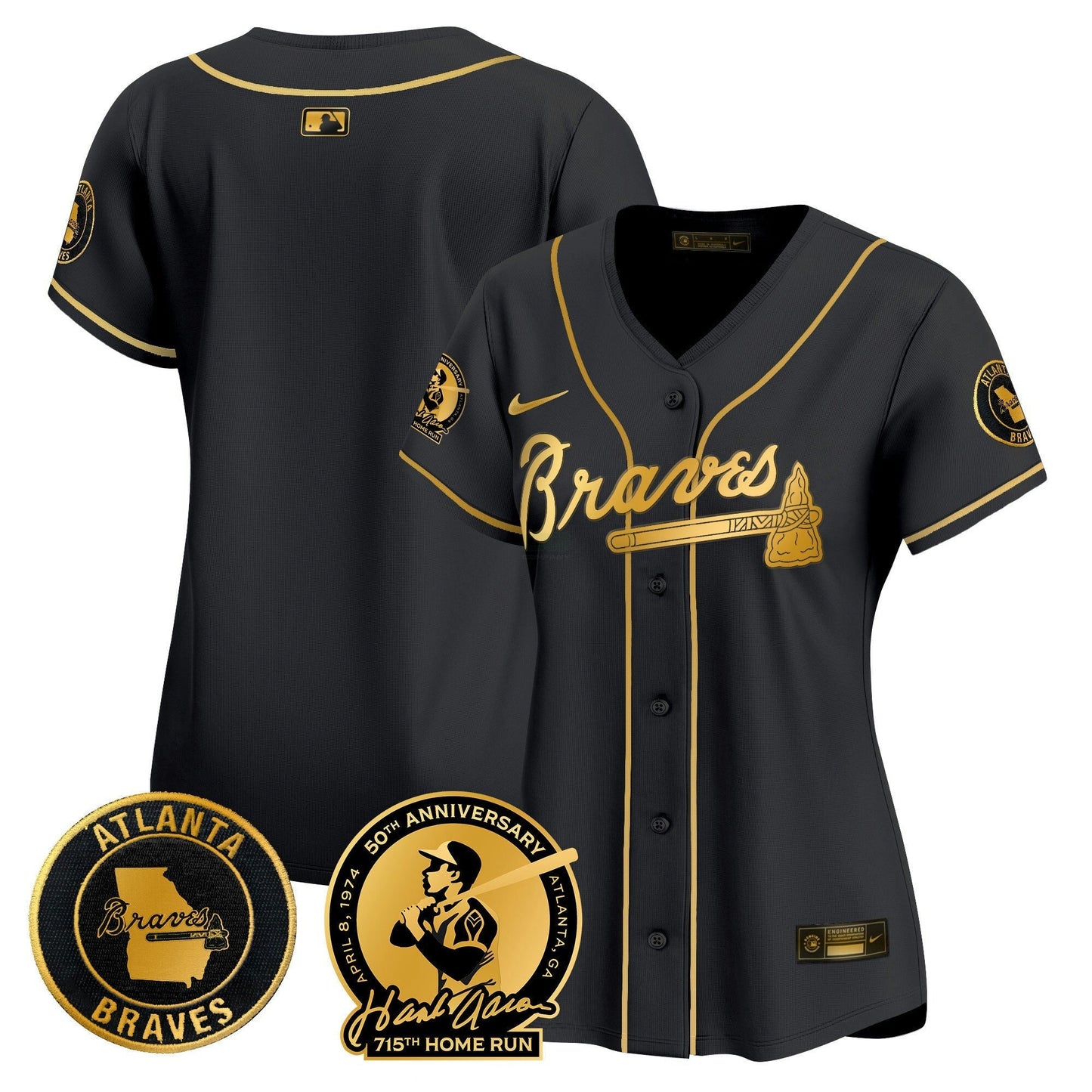 Camisa MLB Women’s Atlanta Hank Aaron 715th Home Run Patch Vapor Premier Limited Jersey
