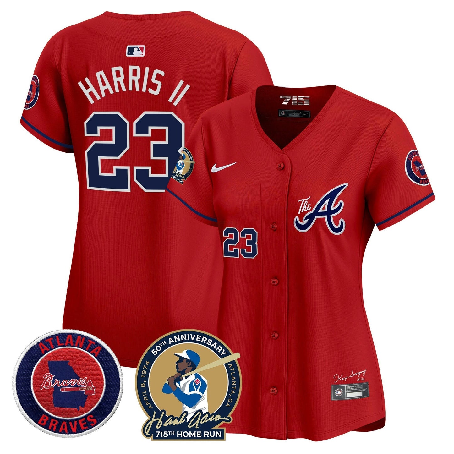 Camisa MLB Women’s Atlanta Hank Aaron 715th Home Run Patch Vapor Premier Limited Jersey V2