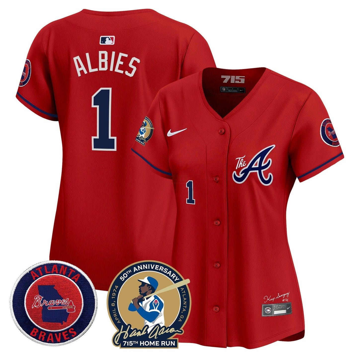 Camisa MLB Women’s Atlanta Hank Aaron 715th Home Run Patch Vapor Premier Limited Jersey V2