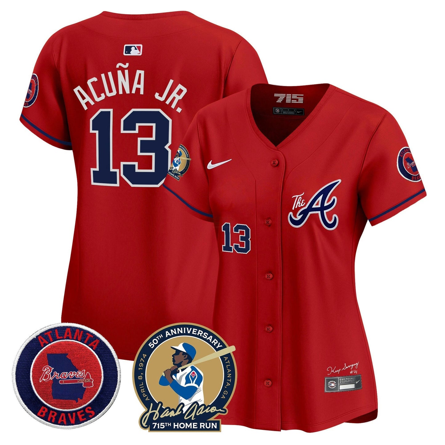 Camisa MLB Women’s Atlanta Hank Aaron 715th Home Run Patch Vapor Premier Limited Jersey V2