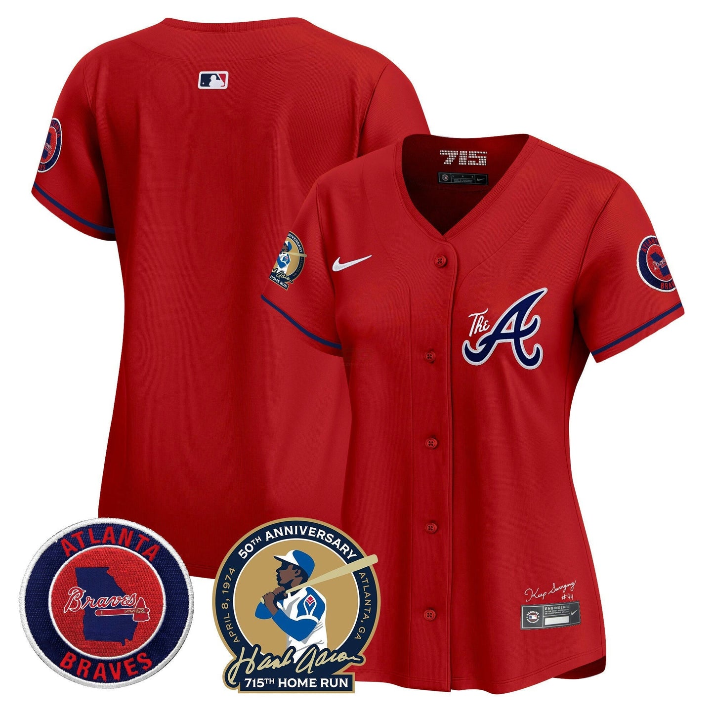 Camisa MLB Women’s Atlanta Hank Aaron 715th Home Run Patch Vapor Premier Limited Jersey V2