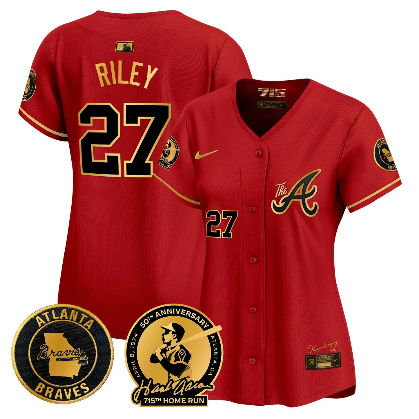 Camisa MLB Women’s Atlanta Hank Aaron 715th Home Run Patch Vapor Premier Limited Jersey V2