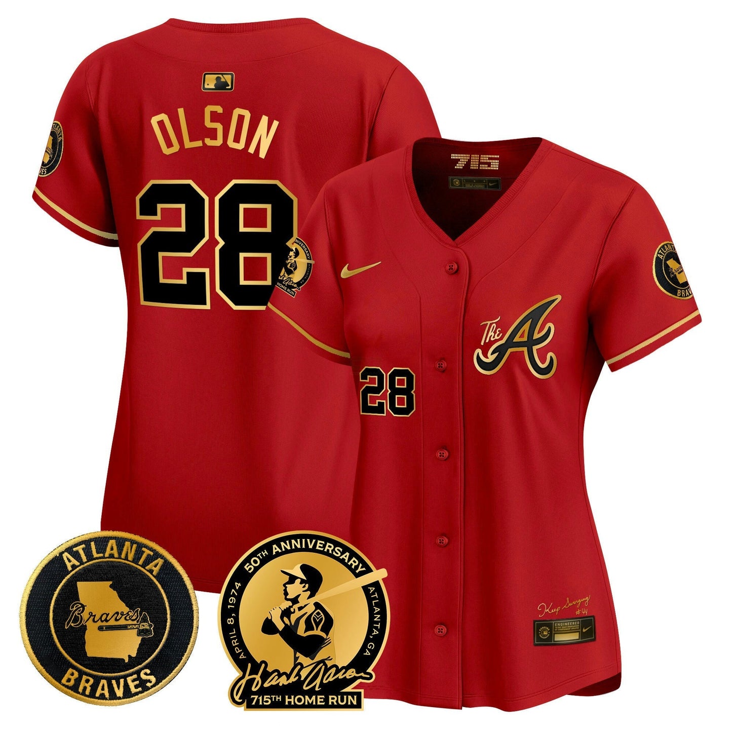Camisa MLB Women’s Atlanta Hank Aaron 715th Home Run Patch Vapor Premier Limited Jersey V2