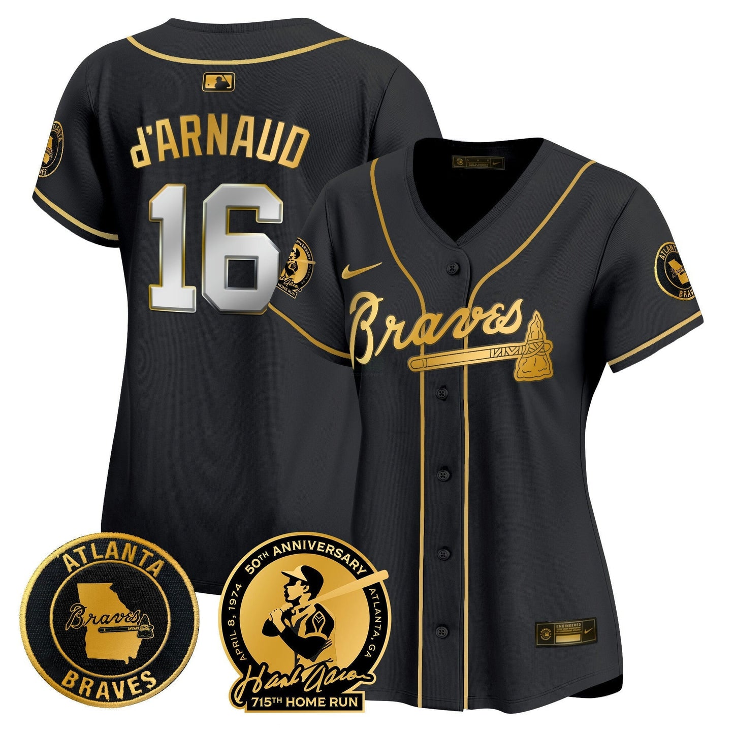 Camisa MLB Women’s Atlanta Hank Aaron 715th Home Run Patch Vapor Premier Limited Jersey