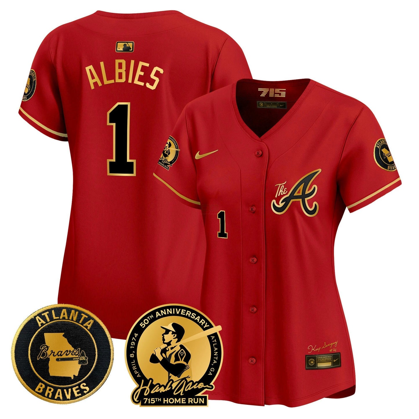 Camisa MLB Women’s Atlanta Hank Aaron 715th Home Run Patch Vapor Premier Limited Jersey V2