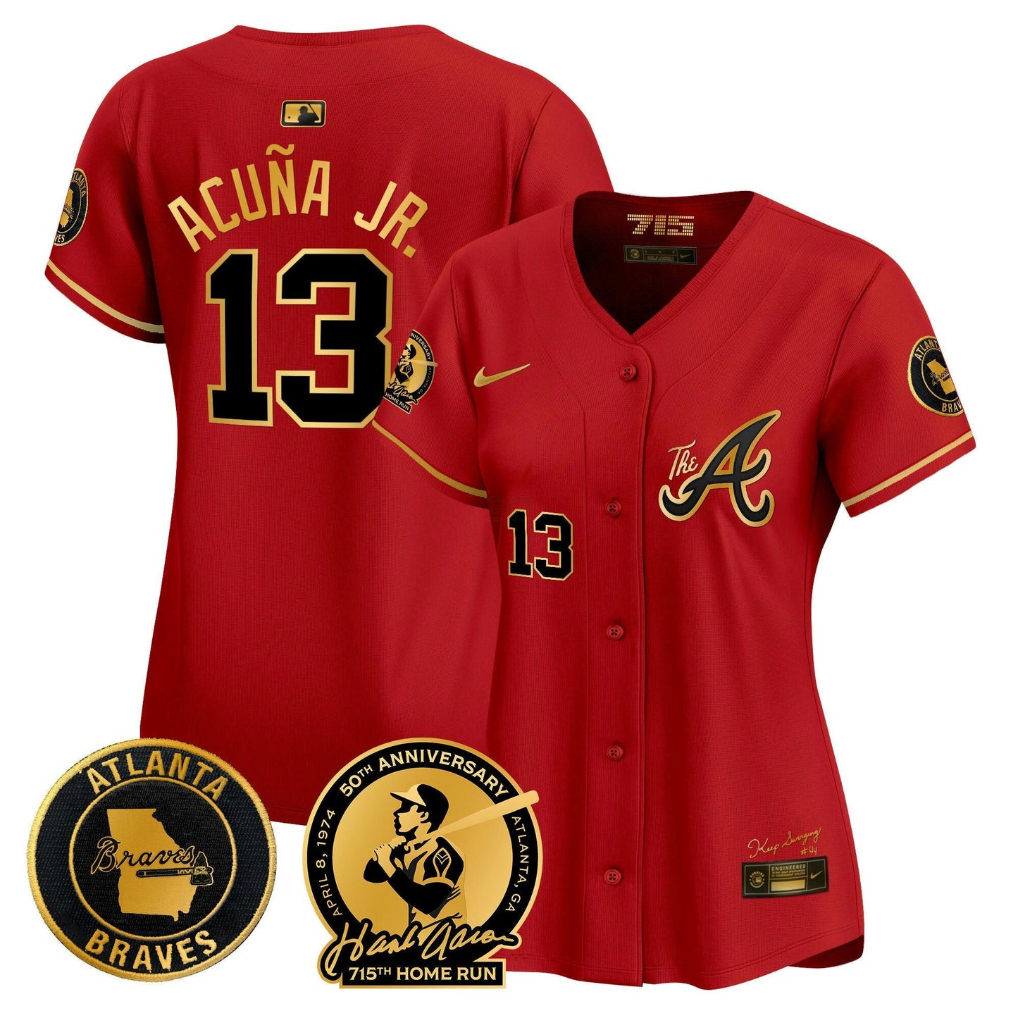 Camisa MLB Women’s Atlanta Hank Aaron 715th Home Run Patch Vapor Premier Limited Jersey V2