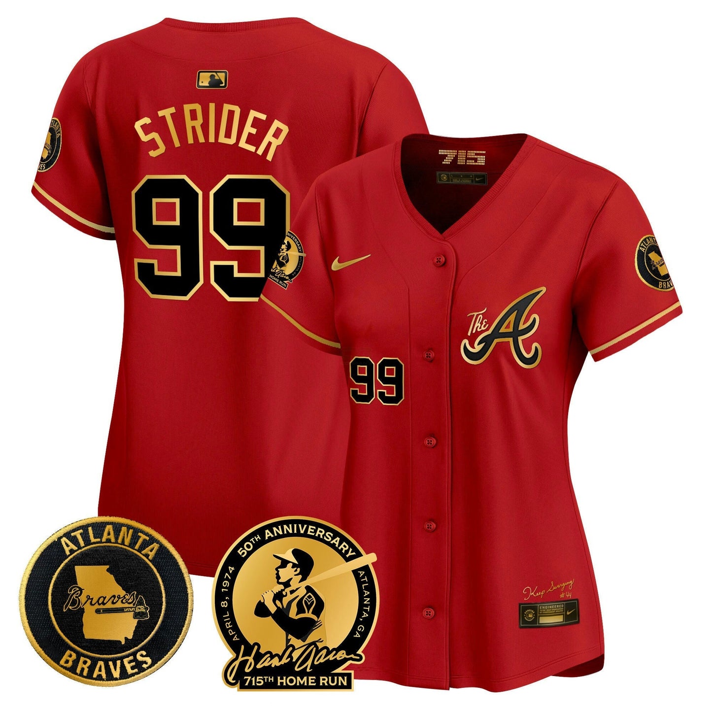 Camisa MLB Women’s Atlanta Hank Aaron 715th Home Run Patch Vapor Premier Limited Jersey V2