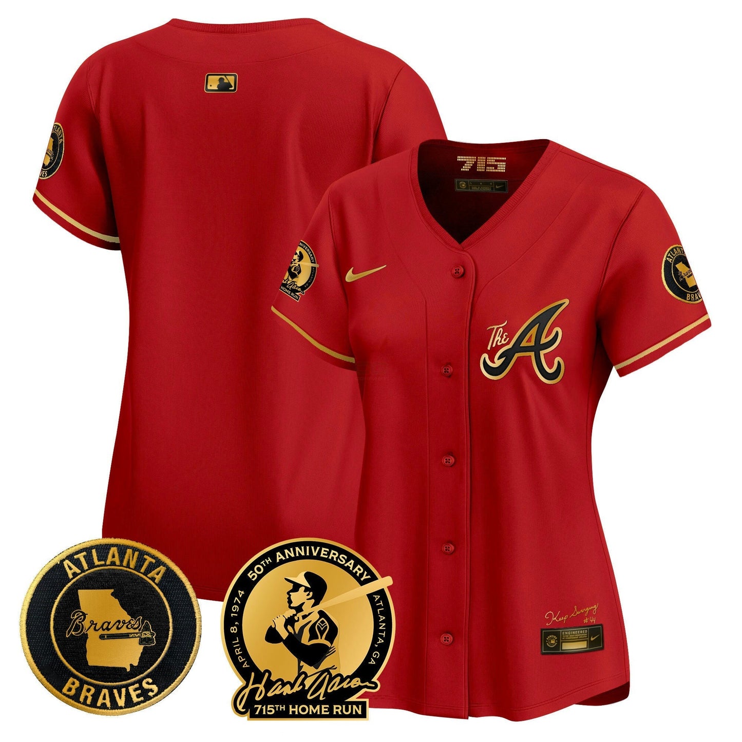 Camisa MLB Women’s Atlanta Hank Aaron 715th Home Run Patch Vapor Premier Limited Jersey V2