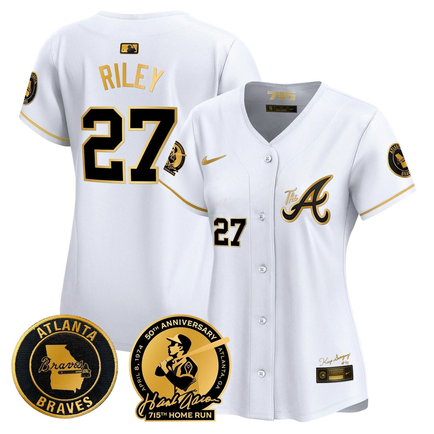 Camisa MLB Women’s Atlanta Hank Aaron 715th Home Run Patch Vapor Premier Limited Jersey V2