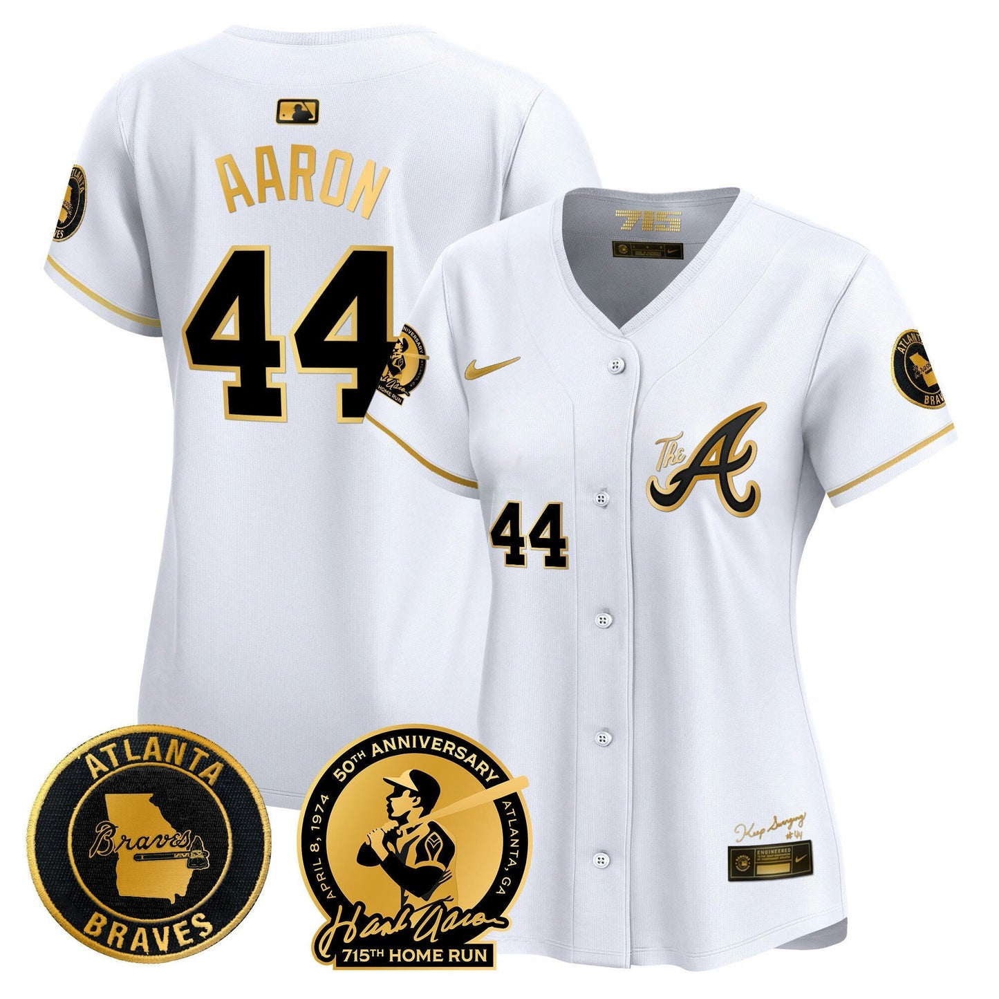 Camisa MLB Women’s Atlanta Hank Aaron 715th Home Run Patch Vapor Premier Limited Jersey V2