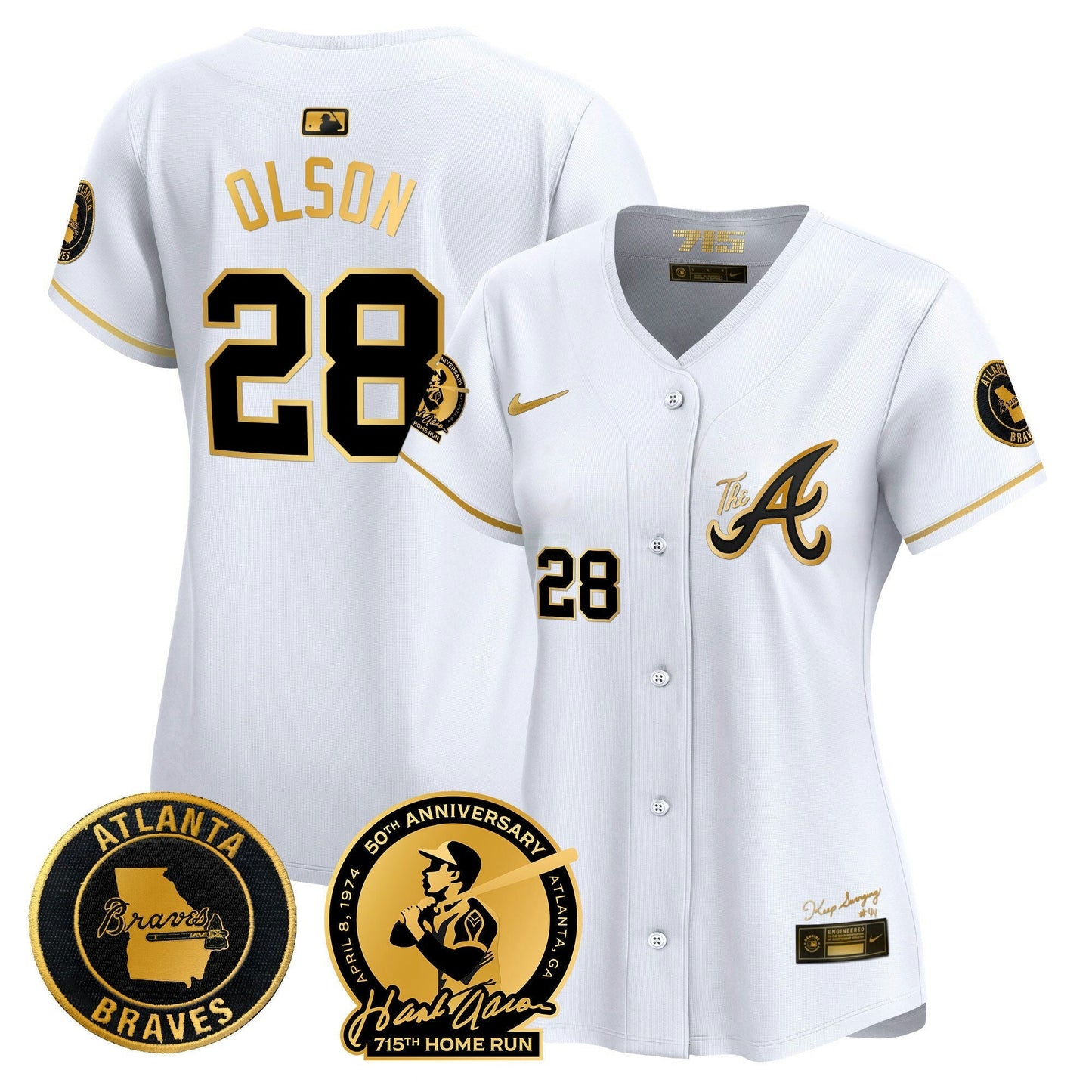 Camisa MLB Women’s Atlanta Hank Aaron 715th Home Run Patch Vapor Premier Limited Jersey V2