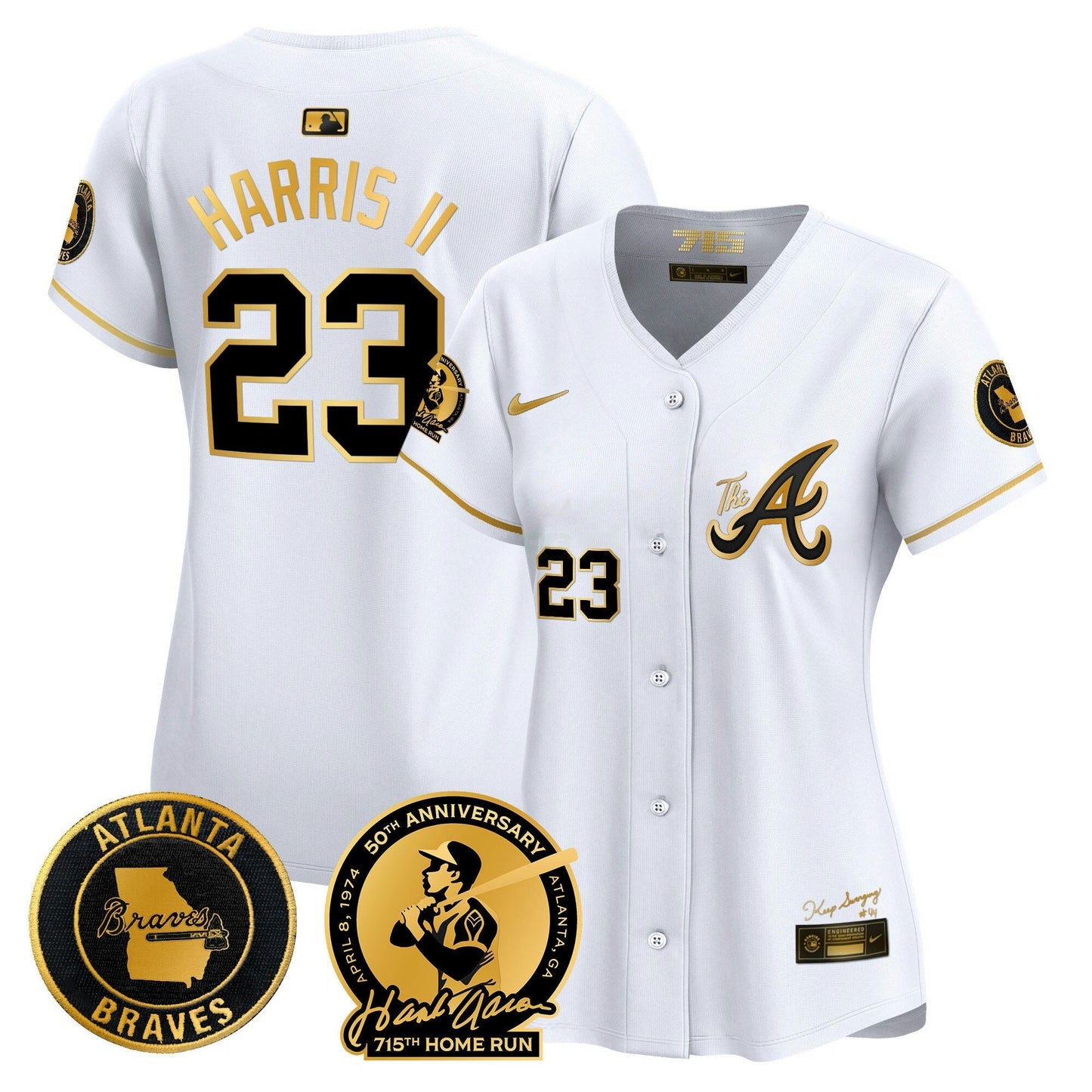 Camisa MLB Women’s Atlanta Hank Aaron 715th Home Run Patch Vapor Premier Limited Jersey V2
