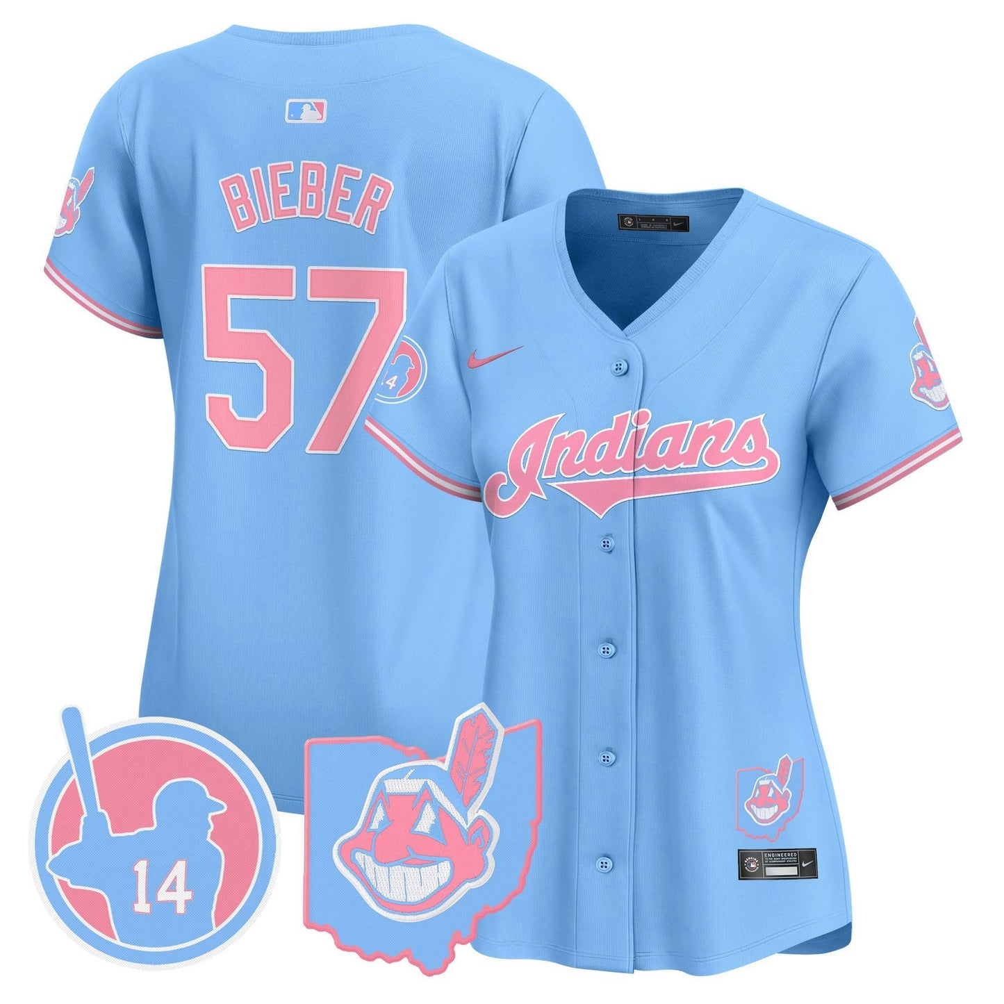 Camisa MLB Women’s Cleveland Indians Larry Doby Bubblegum Pink Vapor Premier Limited Jersey