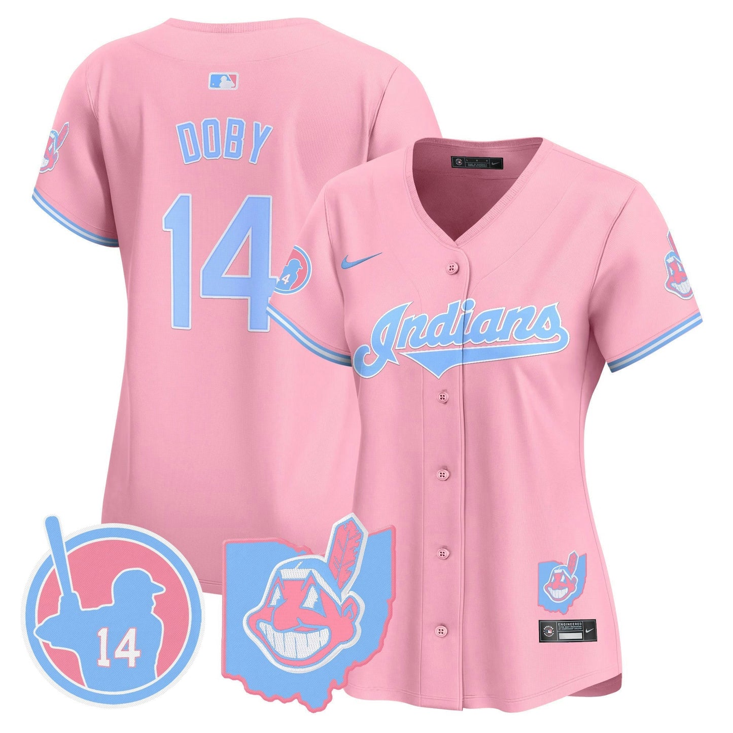Camisa MLB Women’s Cleveland Indians Larry Doby Bubblegum Pink Vapor Premier Limited Jersey