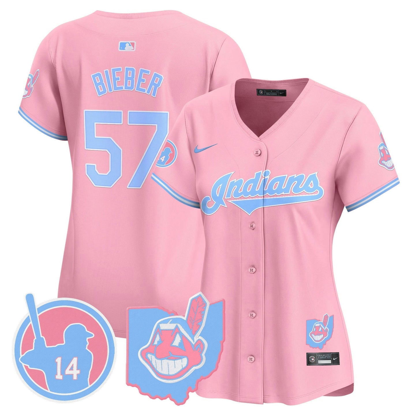 Camisa MLB Women’s Cleveland Indians Larry Doby Bubblegum Pink Vapor Premier Limited Jersey