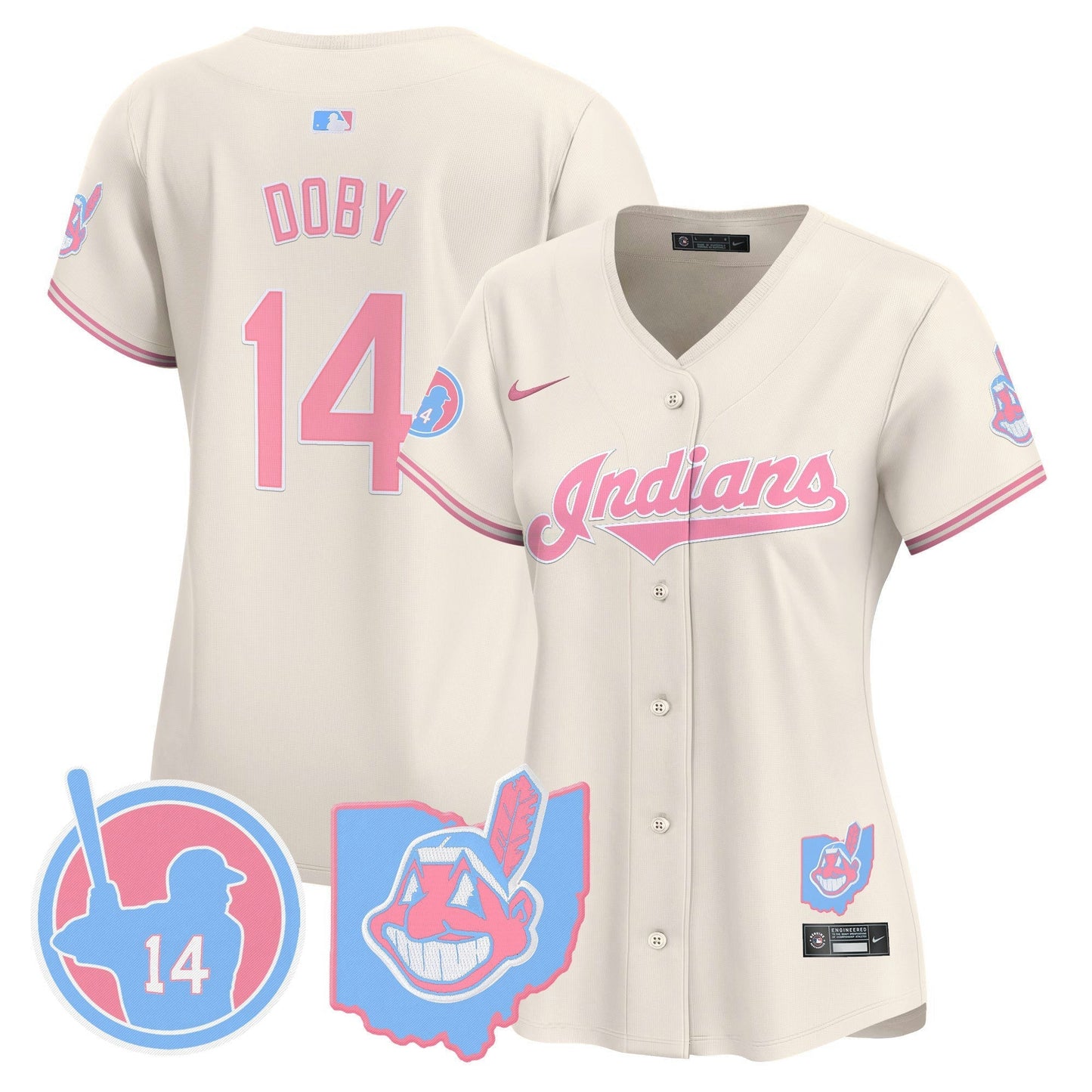 Camisa MLB Women’s Cleveland Indians Larry Doby Bubblegum Pink Vapor Premier Limited Jersey