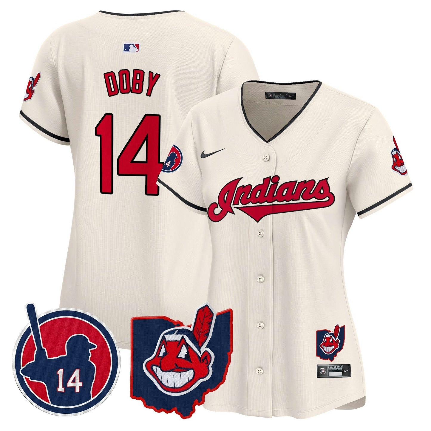 Camisa MLB Women’s Cleveland Indians Larry Doby Patch Vapor Premier Limited Jersey