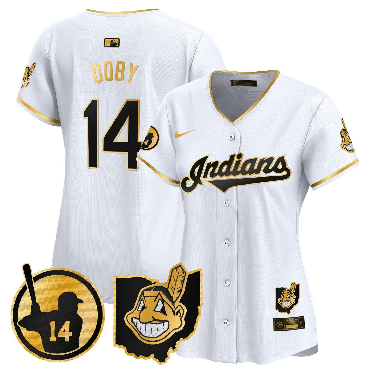 Camisa MLB Women’s Cleveland Indians Larry Doby Patch Vapor Premier Limited Jersey
