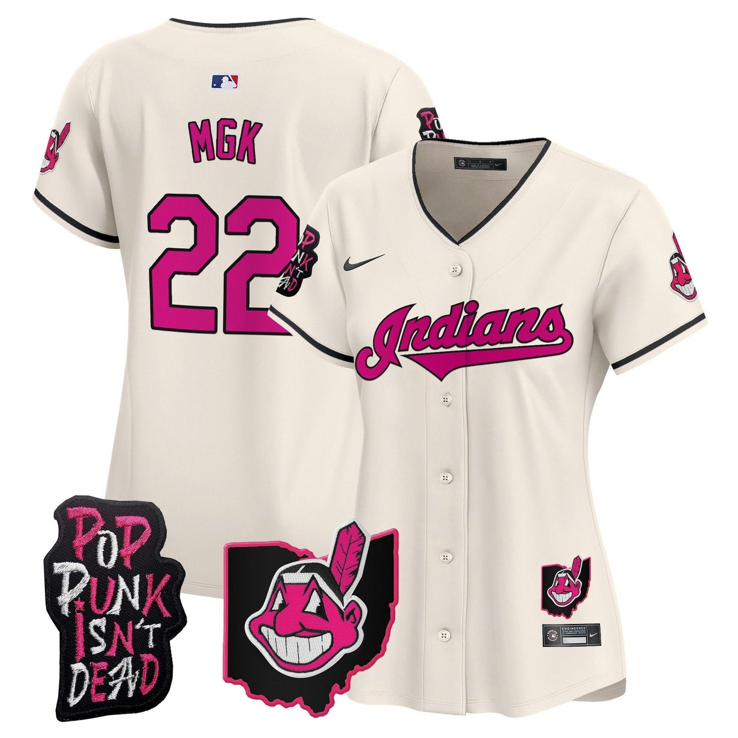 Camisa MLB Women’s Cleveland Indians MGK Patch Vapor Premier Limited Jersey