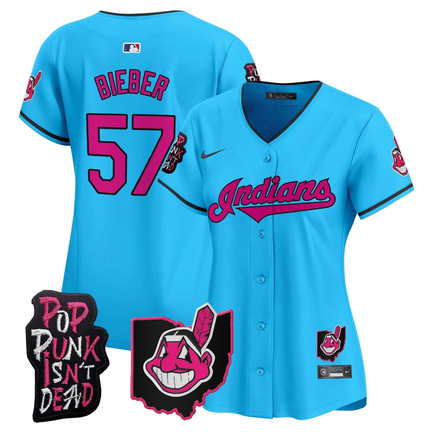 Camisa MLB Women’s Cleveland Indians MGK Patch Vapor Premier Limited Jersey