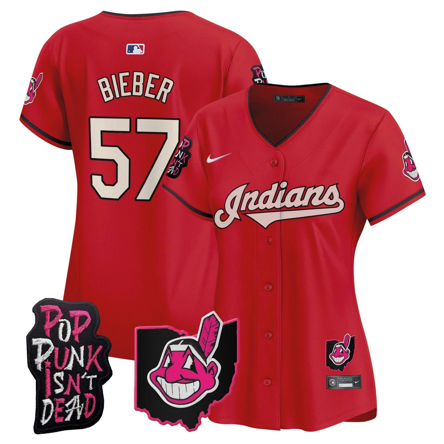 Camisa MLB Women’s Cleveland Indians MGK Patch Vapor Premier Limited Jersey