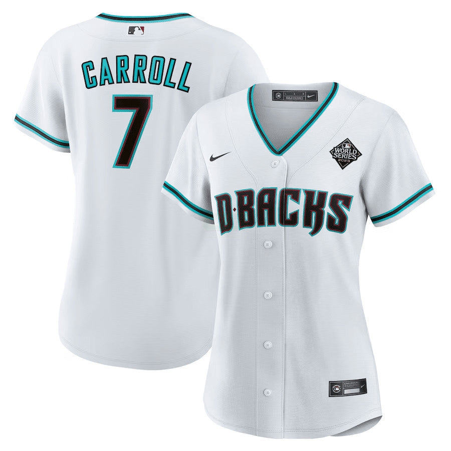 Camisa MLB Women’s Corbin Carroll Arizona 2023 World Series Patch Jersey – Branca - Branca