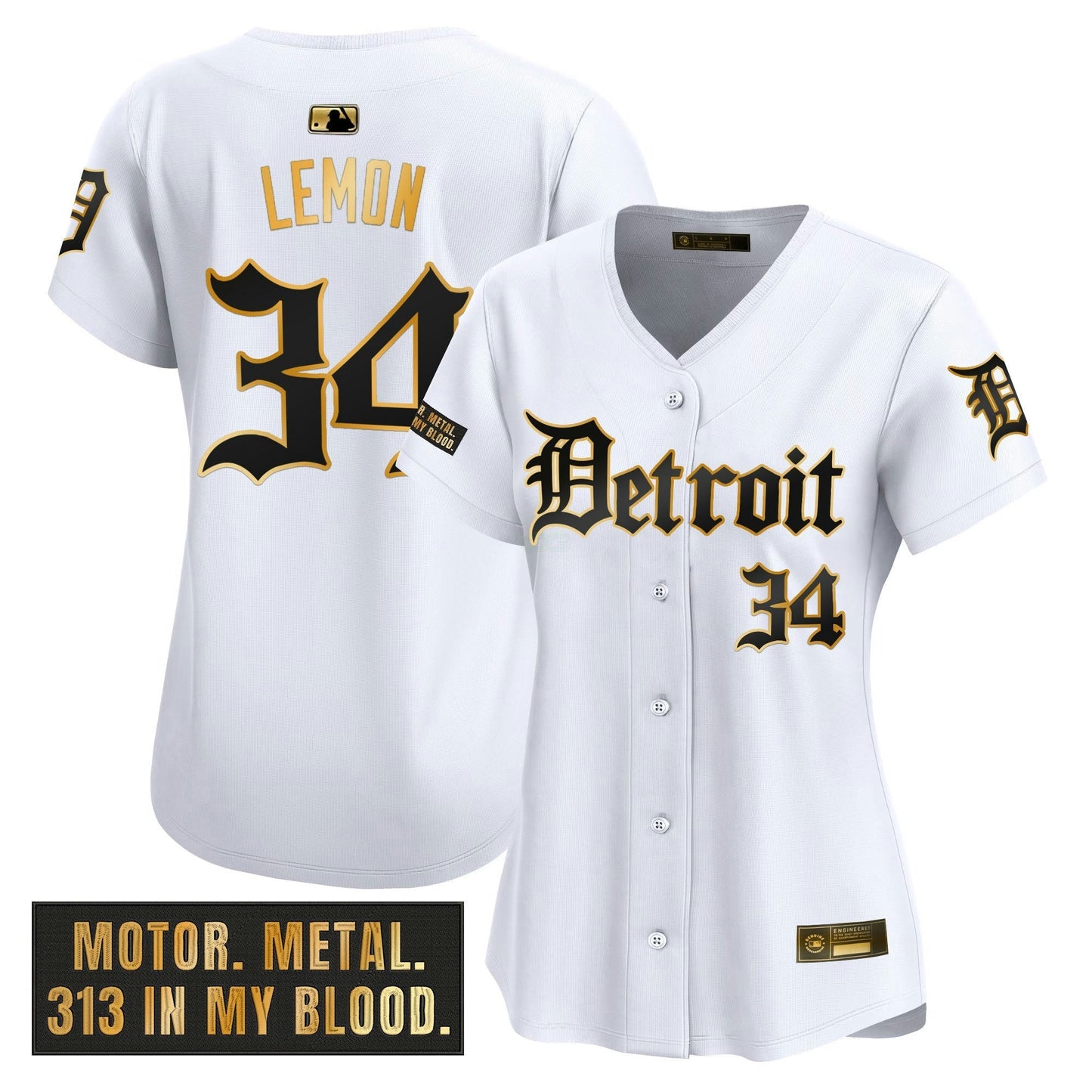Camisa MLB Women’s Detroit ‘Motor Gothic Edition’ Dourada Vapor Premier Limited Jersey