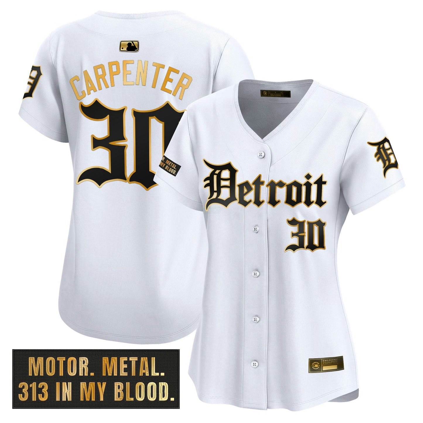 Camisa MLB Women’s Detroit ‘Motor Gothic Edition’ Dourada Vapor Premier Limited Jersey