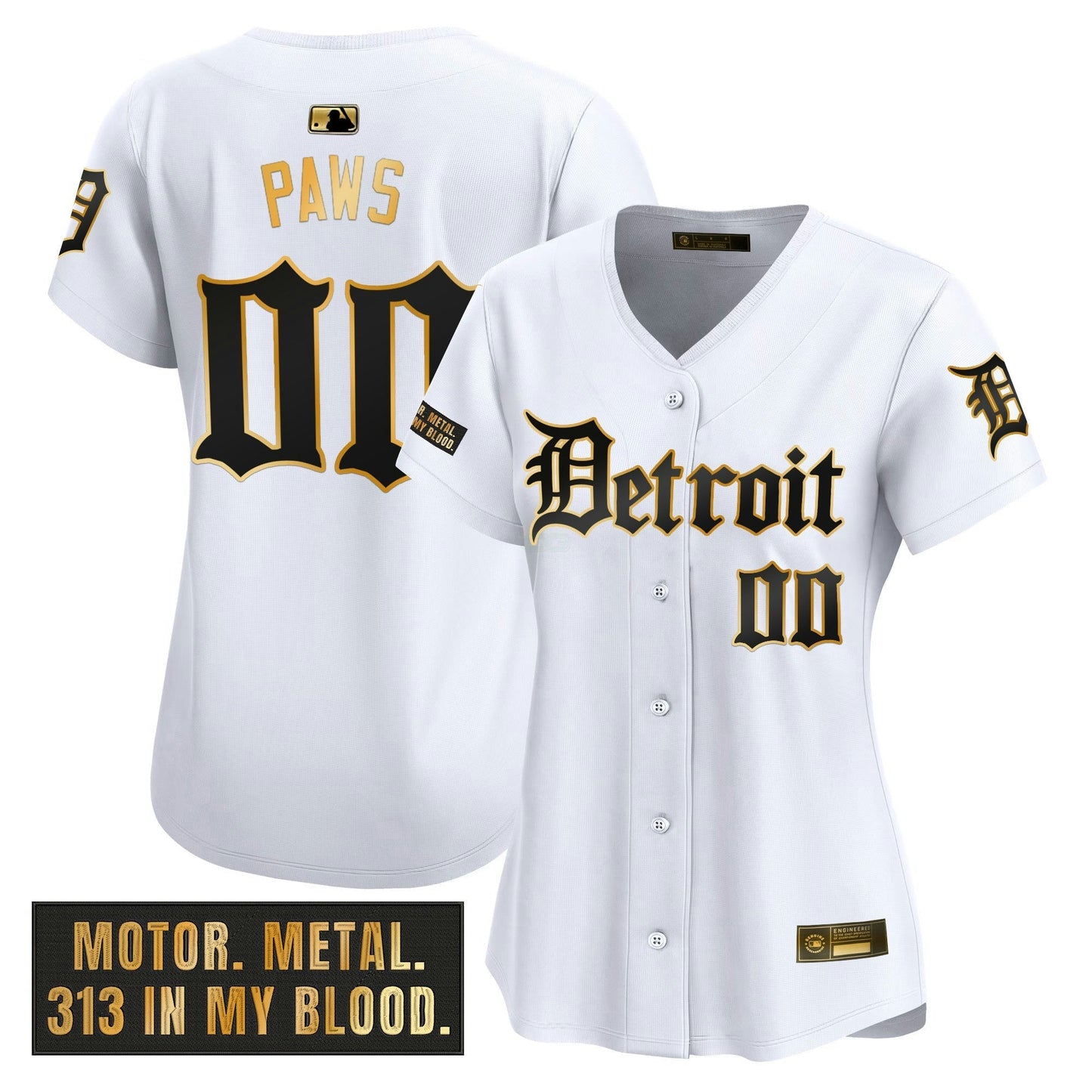Camisa MLB Women’s Detroit ‘Motor Gothic Edition’ Dourada Vapor Premier Limited Jersey
