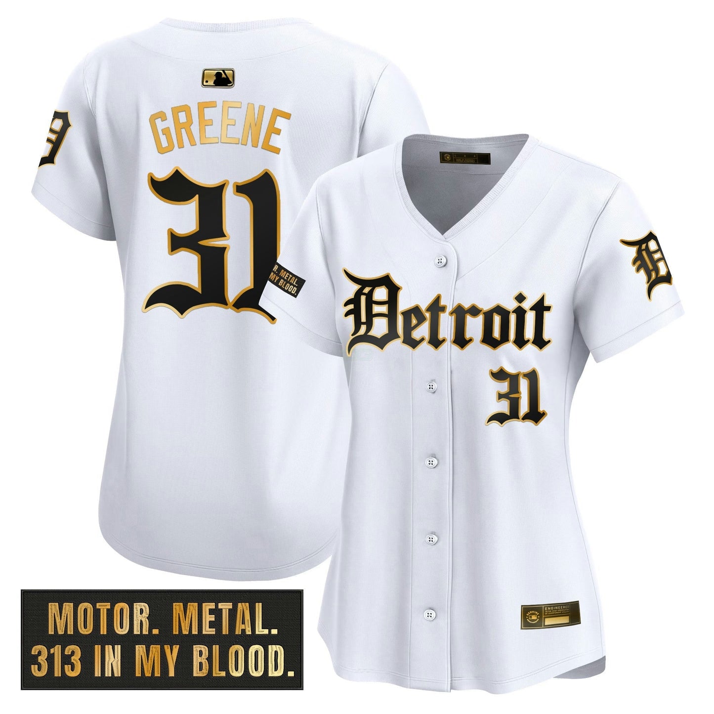 Camisa MLB Women’s Detroit ‘Motor Gothic Edition’ Dourada Vapor Premier Limited Jersey