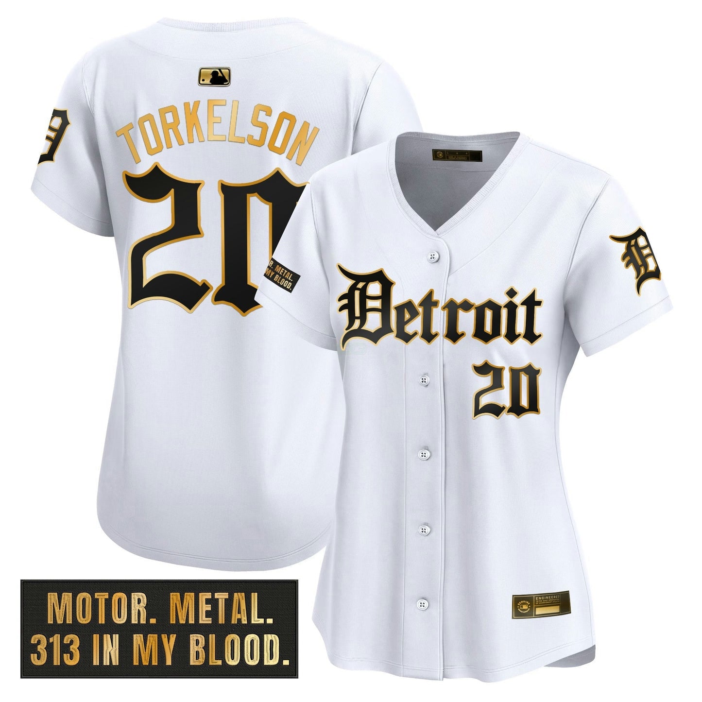 Camisa MLB Women’s Detroit ‘Motor Gothic Edition’ Dourada Vapor Premier Limited Jersey