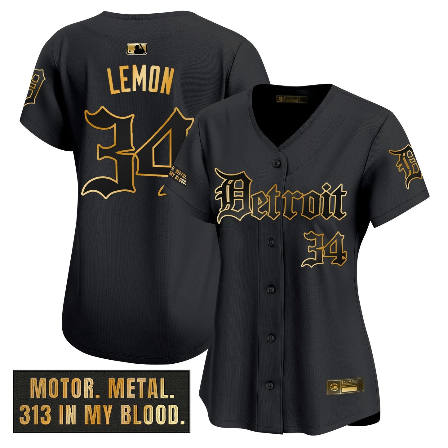 Camisa MLB Women’s Detroit ‘Motor Gothic Edition’ Dourada Vapor Premier Limited Jersey