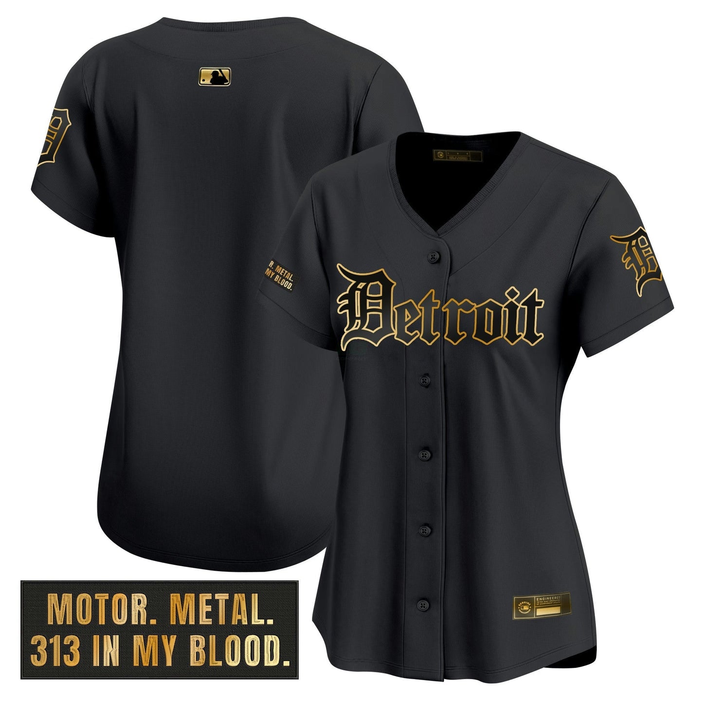 Camisa MLB Women’s Detroit ‘Motor Gothic Edition’ Dourada Vapor Premier Limited Jersey