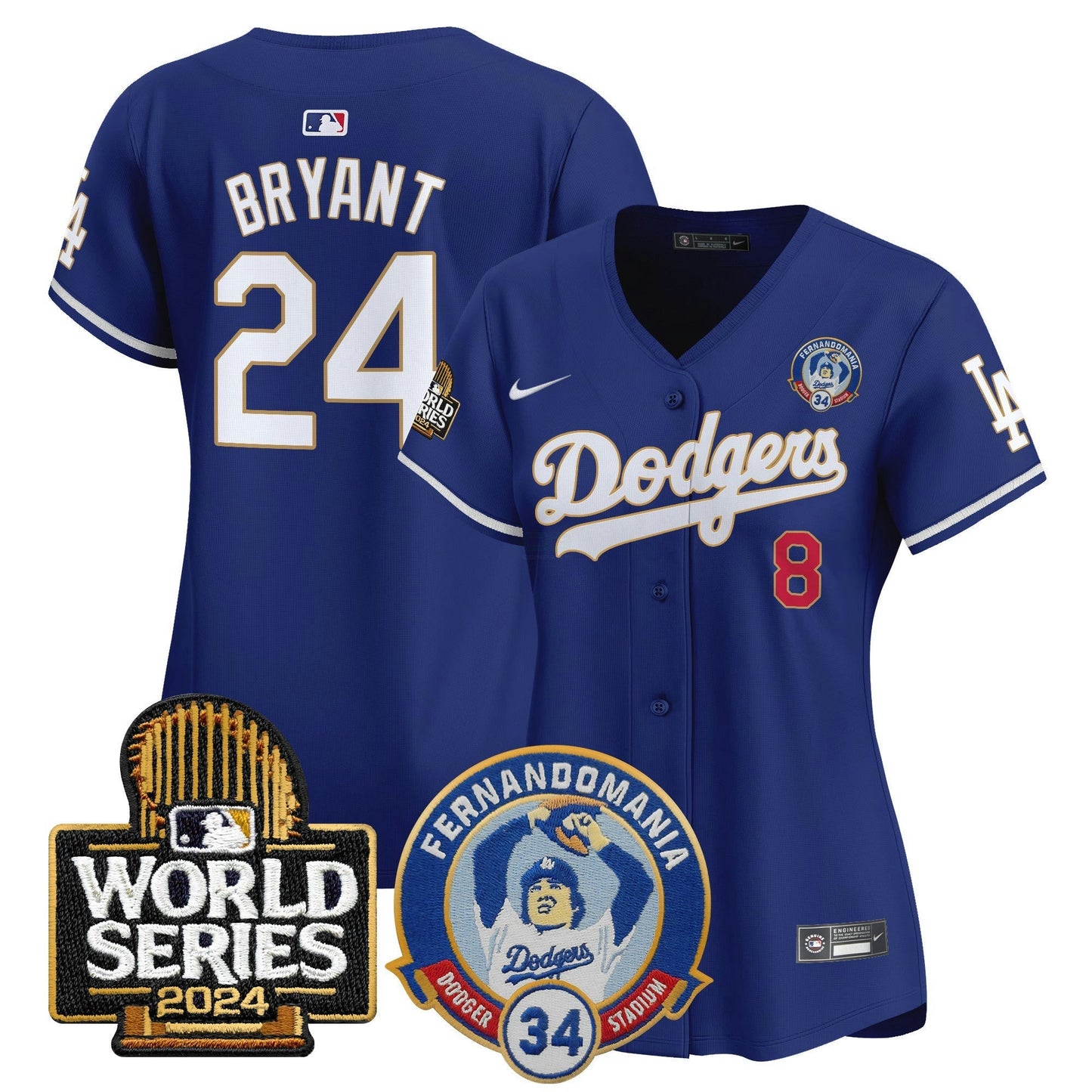 Camisa MLB Women’s Fernando Valenzuela & 2024 World Series Patch Vapor Premier Limited Jersey