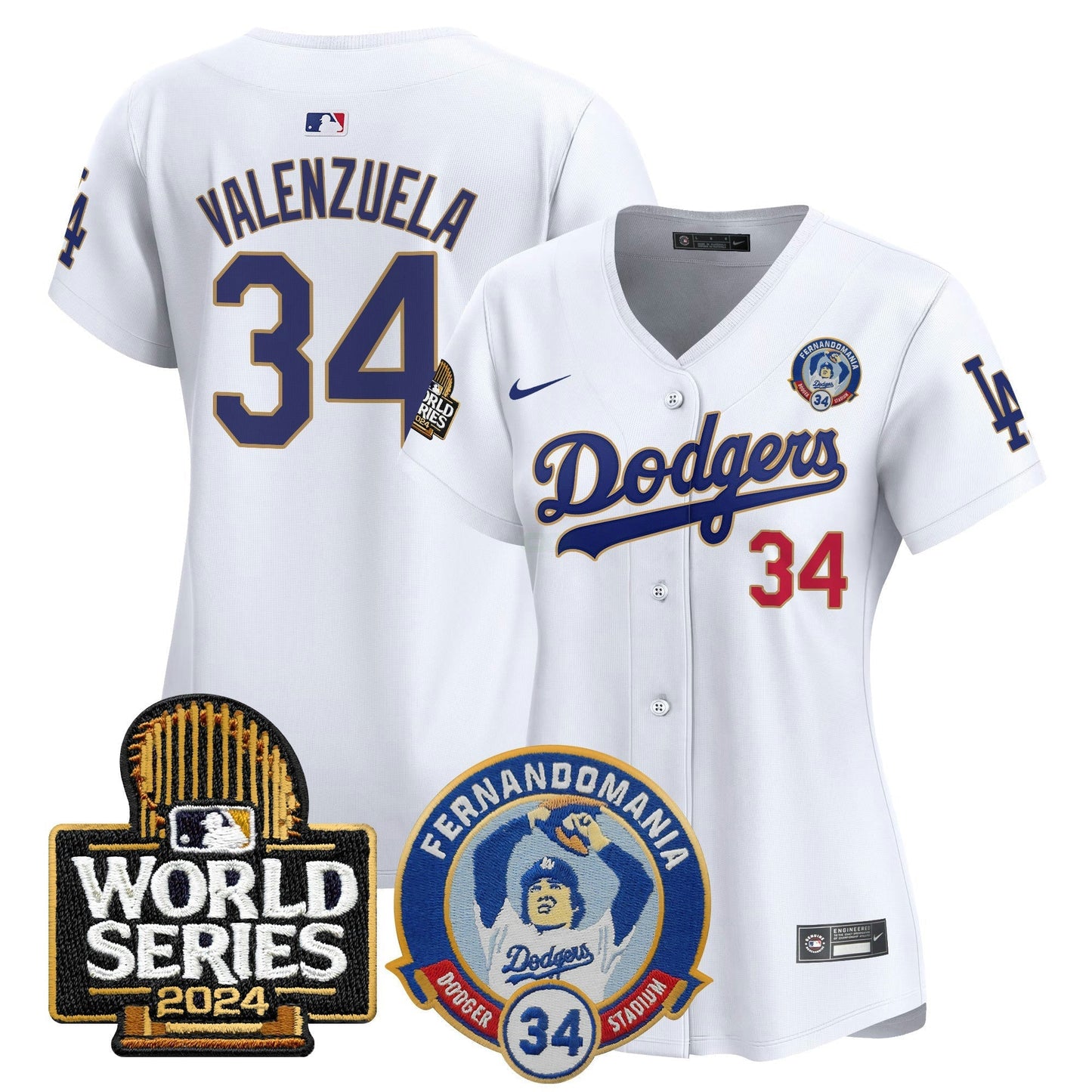 Camisa MLB Women’s Fernando Valenzuela & 2024 World Series Patch Vapor Premier Limited Jersey