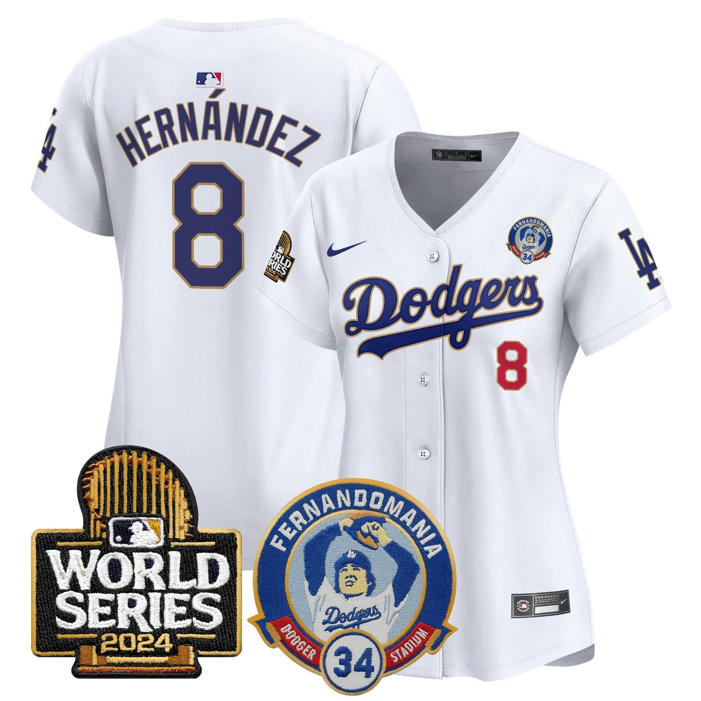Camisa MLB Women’s Fernando Valenzuela & 2024 World Series Patch Vapor Premier Limited Jersey