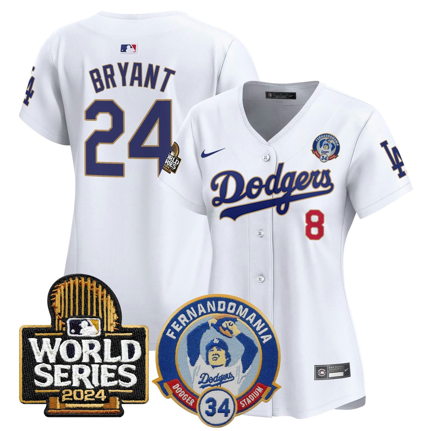 Camisa MLB Women’s Fernando Valenzuela & 2024 World Series Patch Vapor Premier Limited Jersey