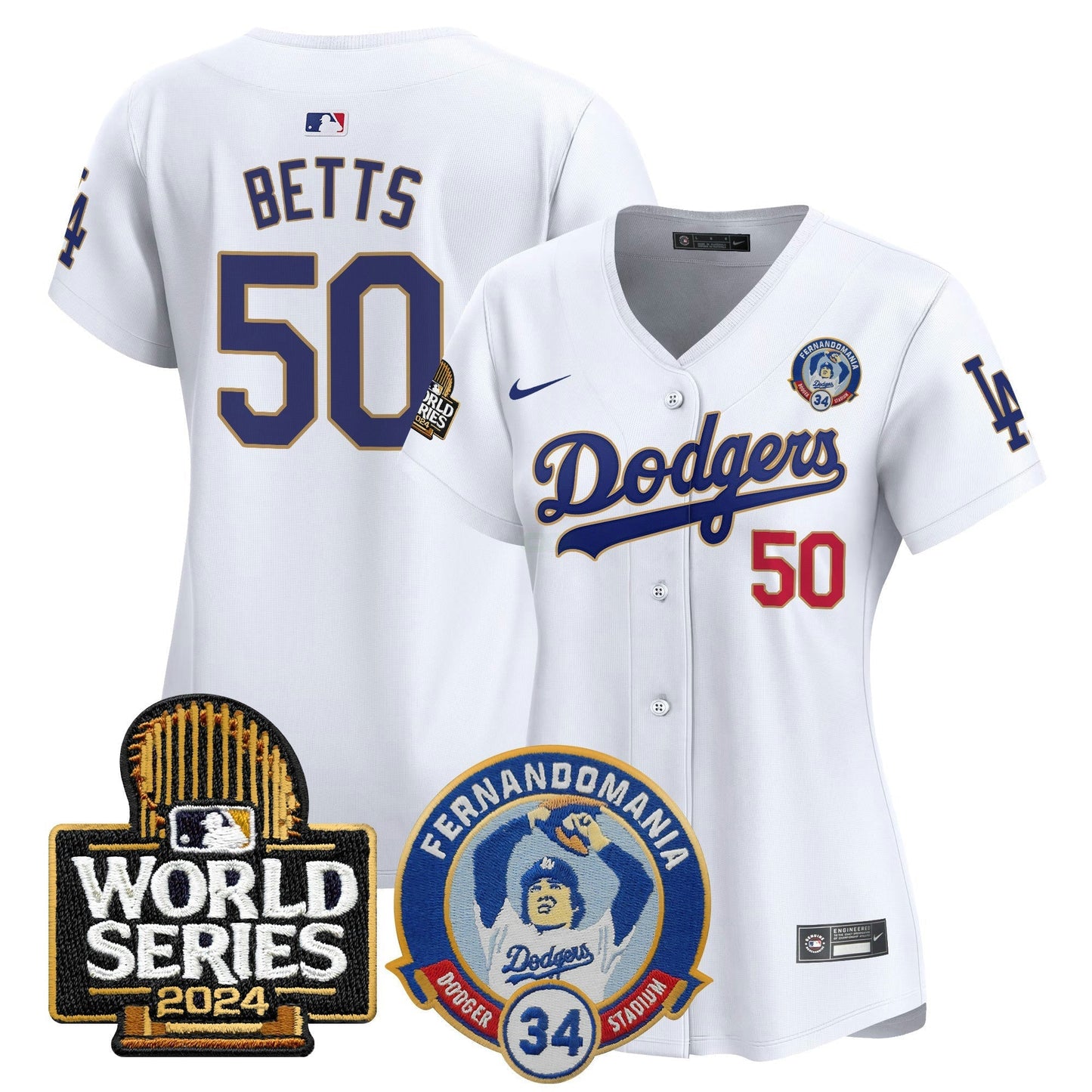 Camisa MLB Women’s Fernando Valenzuela & 2024 World Series Patch Vapor Premier Limited Jersey