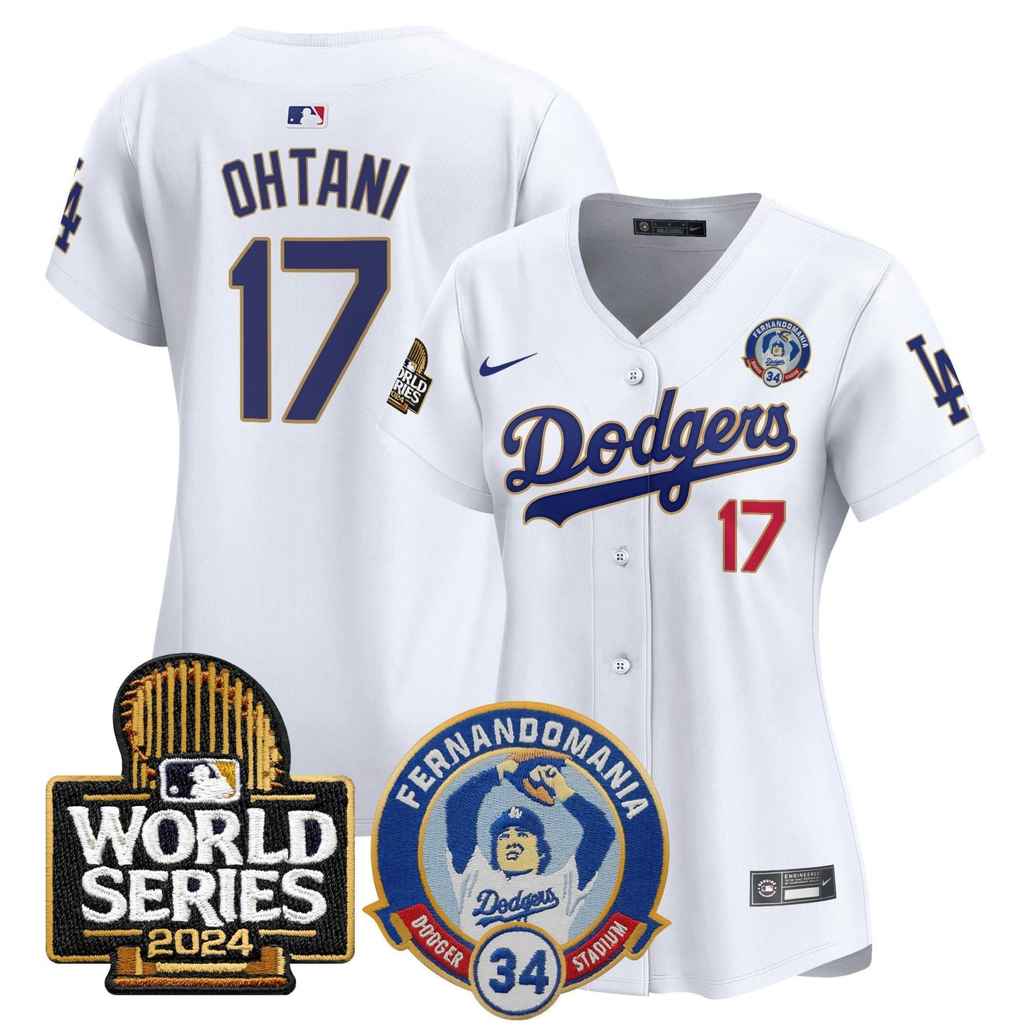 Camisa MLB Women’s Fernando Valenzuela & 2024 World Series Patch Vapor Premier Limited Jersey