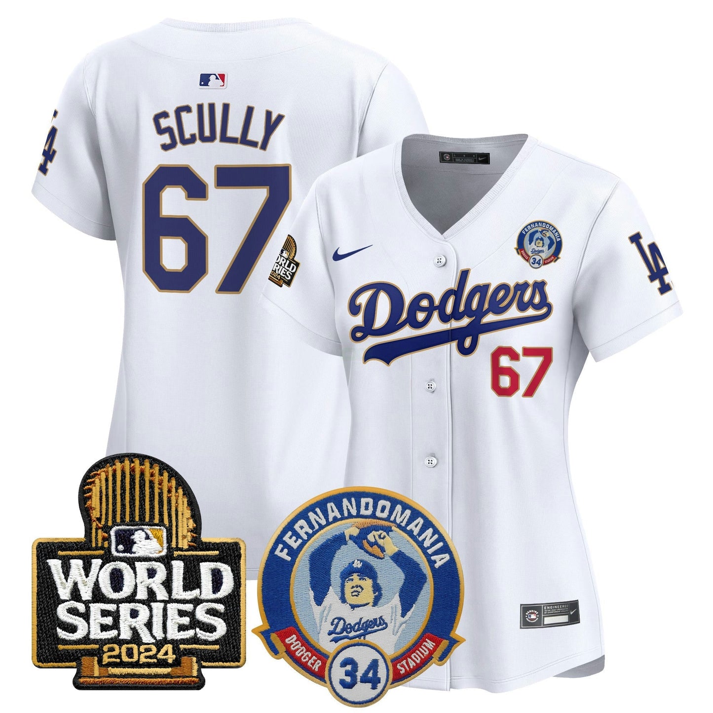 Camisa MLB Women’s Fernando Valenzuela & 2024 World Series Patch Vapor Premier Limited Jersey