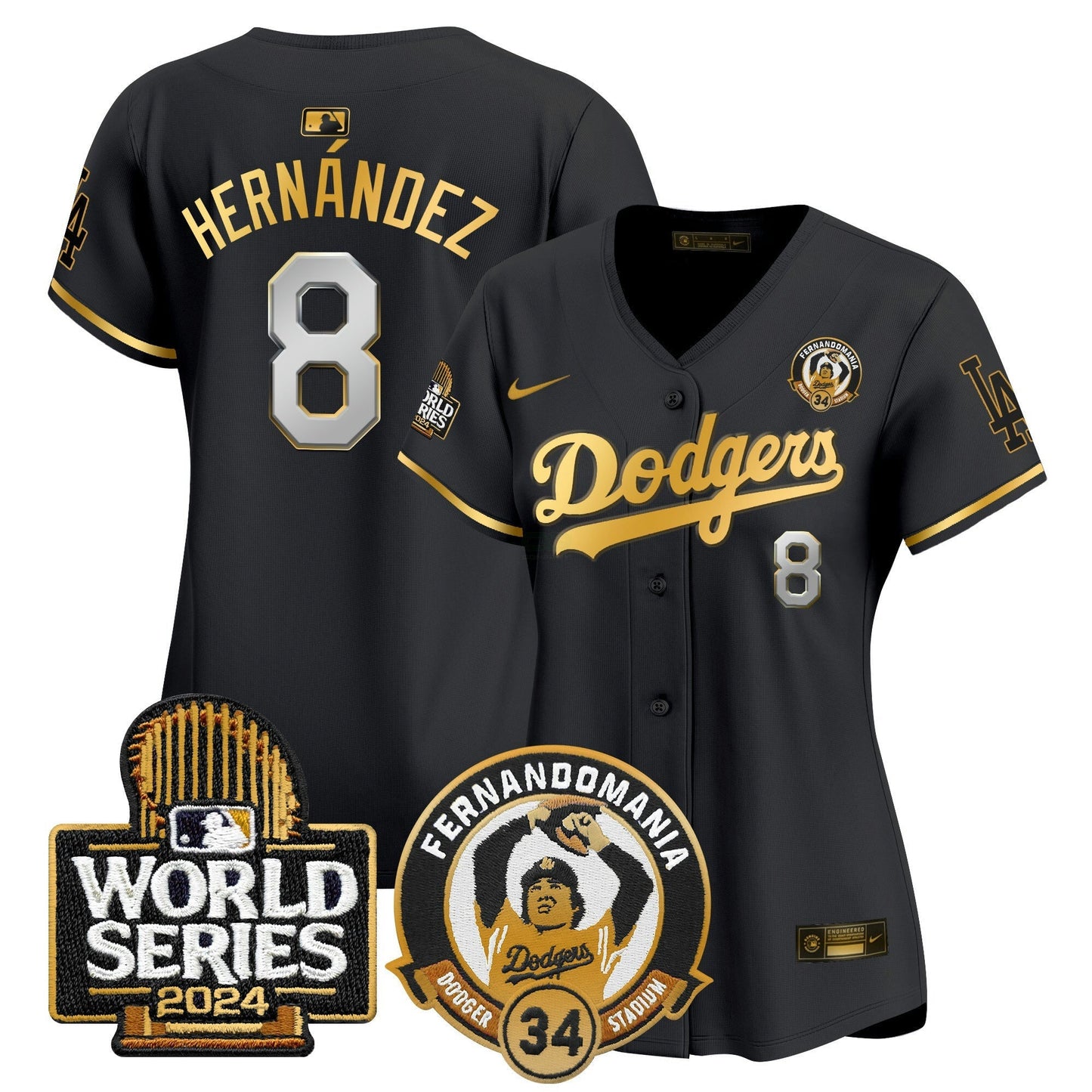 Camisa MLB Women’s Fernando Valenzuela & 2024 World Series Patch Vapor Premier Limited Jersey