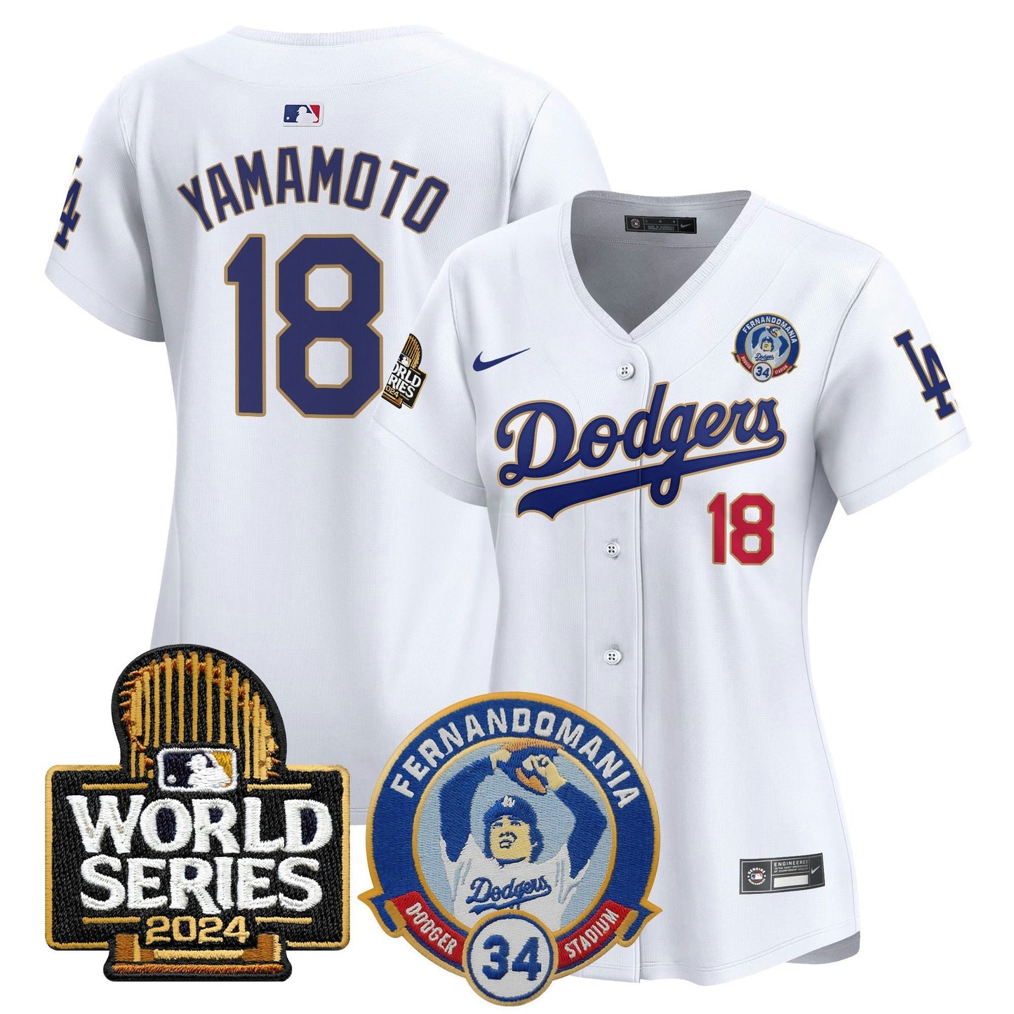 Camisa MLB Women’s Fernando Valenzuela & 2024 World Series Patch Vapor Premier Limited Jersey