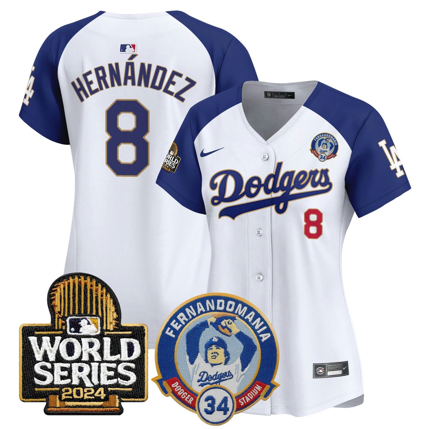 Camisa MLB Women’s Fernando Valenzuela & 2024 World Series Patch Vapor Premier Limited Jersey