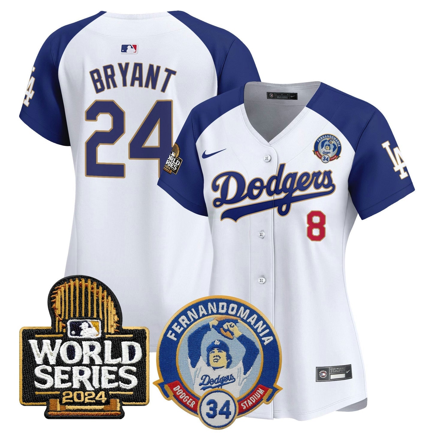 Camisa MLB Women’s Fernando Valenzuela & 2024 World Series Patch Vapor Premier Limited Jersey