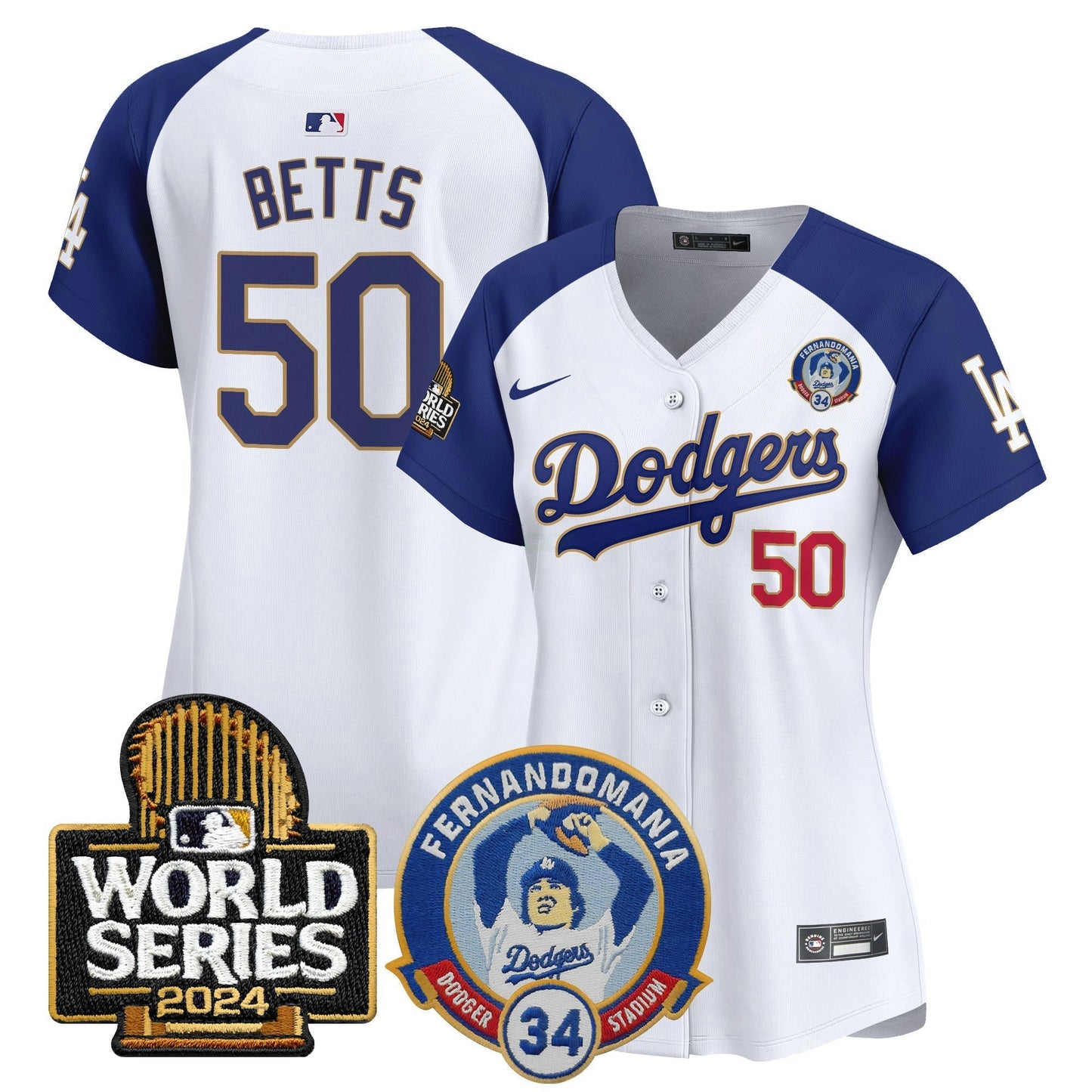 Camisa MLB Women’s Fernando Valenzuela & 2024 World Series Patch Vapor Premier Limited Jersey