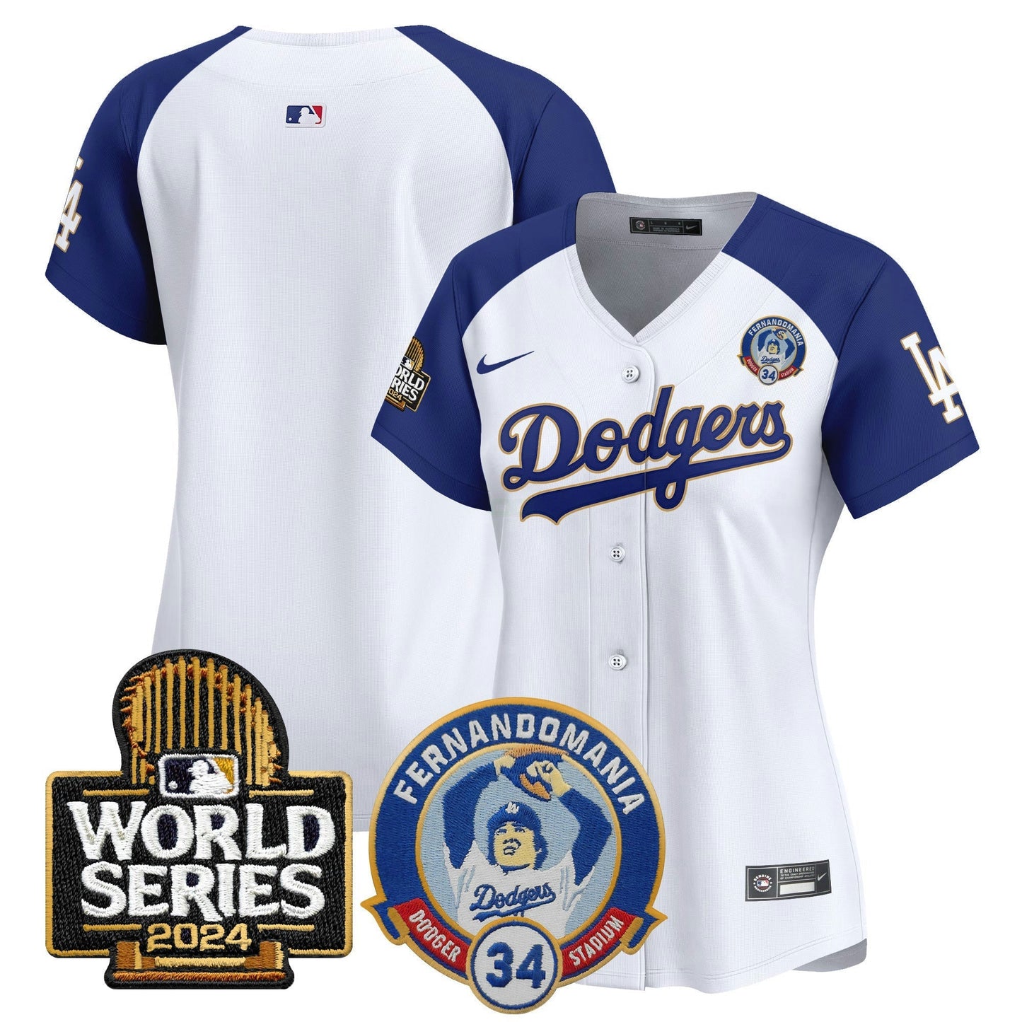 Camisa MLB Women’s Fernando Valenzuela & 2024 World Series Patch Vapor Premier Limited Jersey