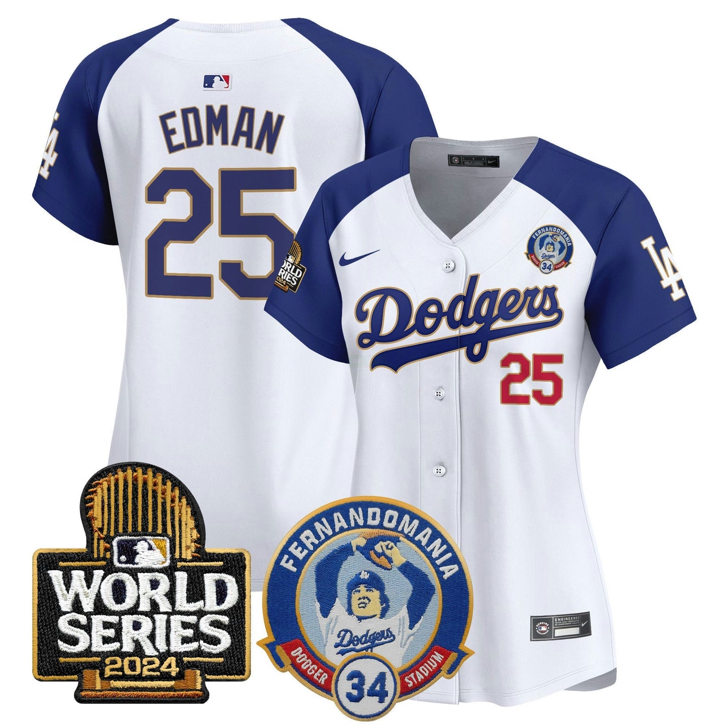 Camisa MLB Women’s Fernando Valenzuela & 2024 World Series Patch Vapor Premier Limited Jersey