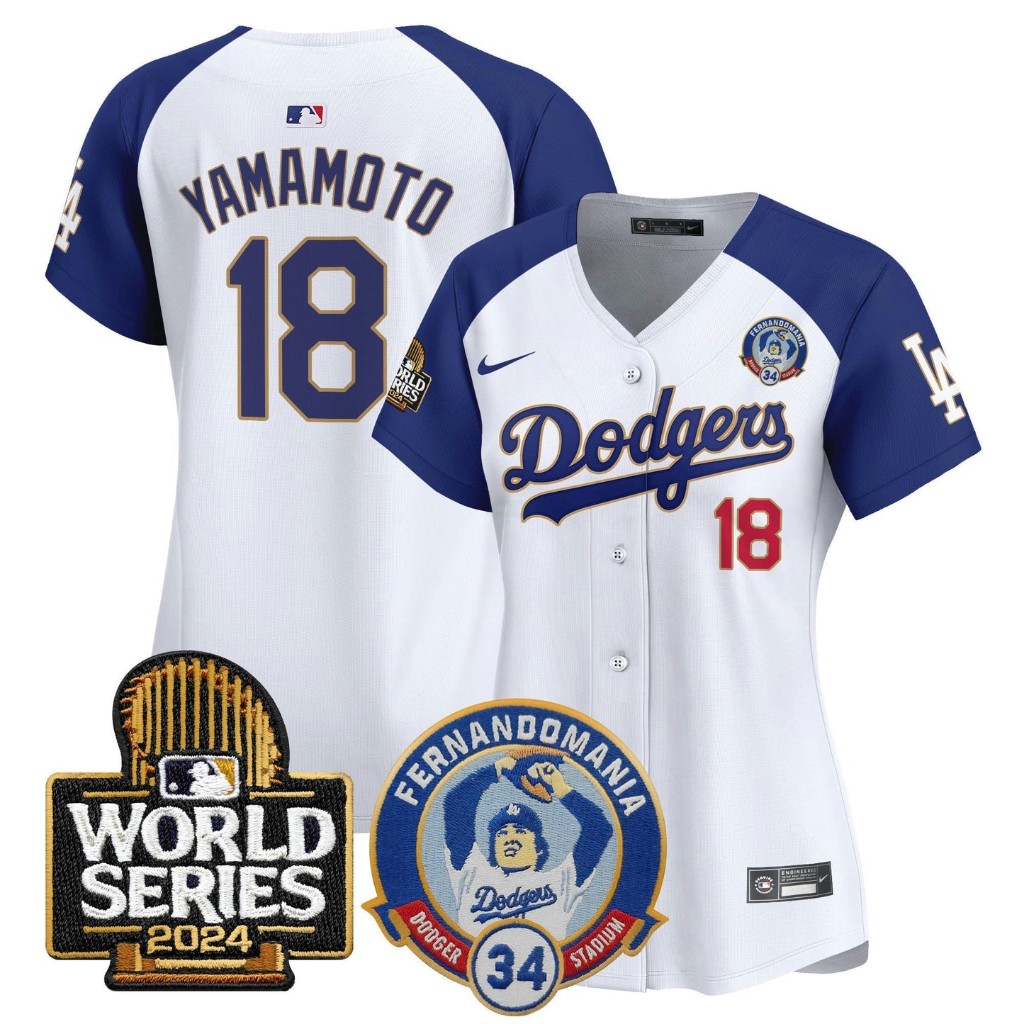 Camisa MLB Women’s Fernando Valenzuela & 2024 World Series Patch Vapor Premier Limited Jersey