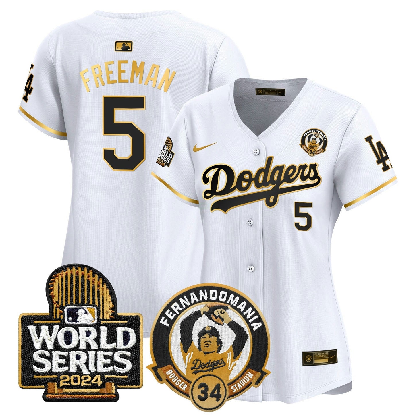 Camisa MLB Women’s Fernando Valenzuela & 2024 World Series Patch Vapor Premier Limited Jersey